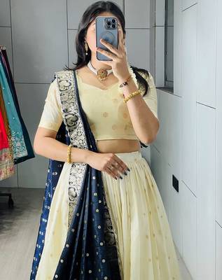 NAVY BLUE silk blend ZARI LEHENGA CHOLI 4