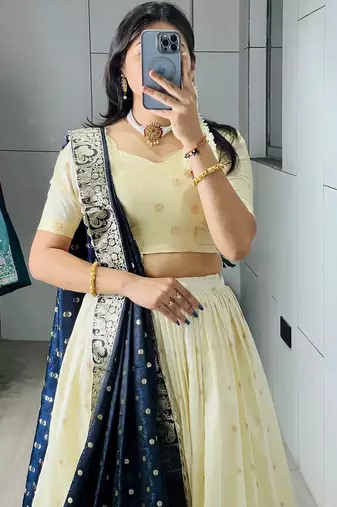 NAVY BLUE silk blend ZARI LEHENGA CHOLI