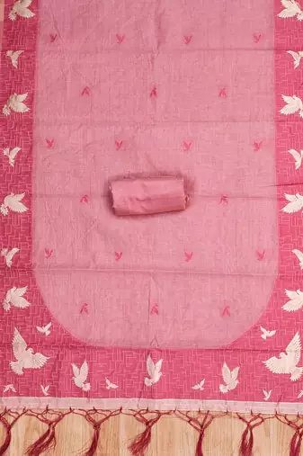 Pink jamdani silk blend dress material