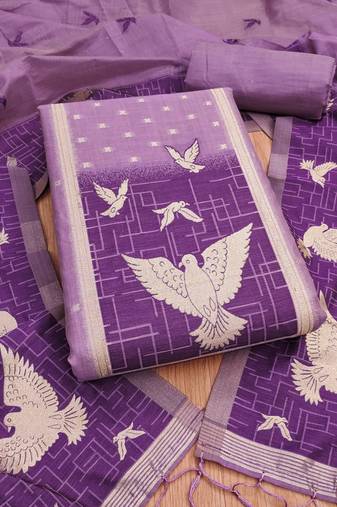 Purple jamdani silk blend dress material