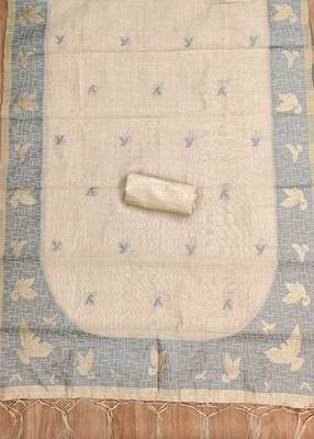 Cream jamdani silk blend dress material 4