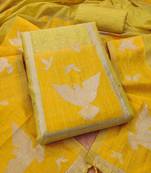 Yellow jamdani silk blend dress material