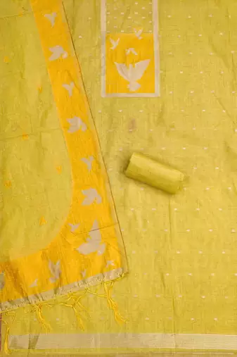 Yellow jamdani silk blend dress material