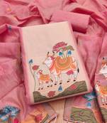 Pink jamdani silk blend dress material