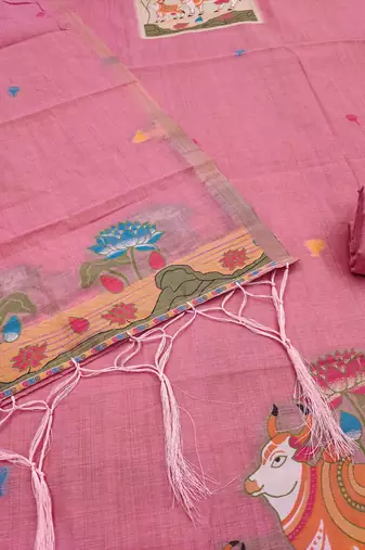 Pink jamdani silk blend dress material