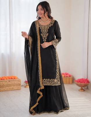 Black georgette thread with sequin palazzo suit 1