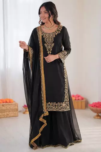 Black georgette thread with sequin palazzo suit