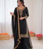 Black georgette thread with sequin palazzo suit