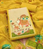 Yellow jamdani silk blend dress material