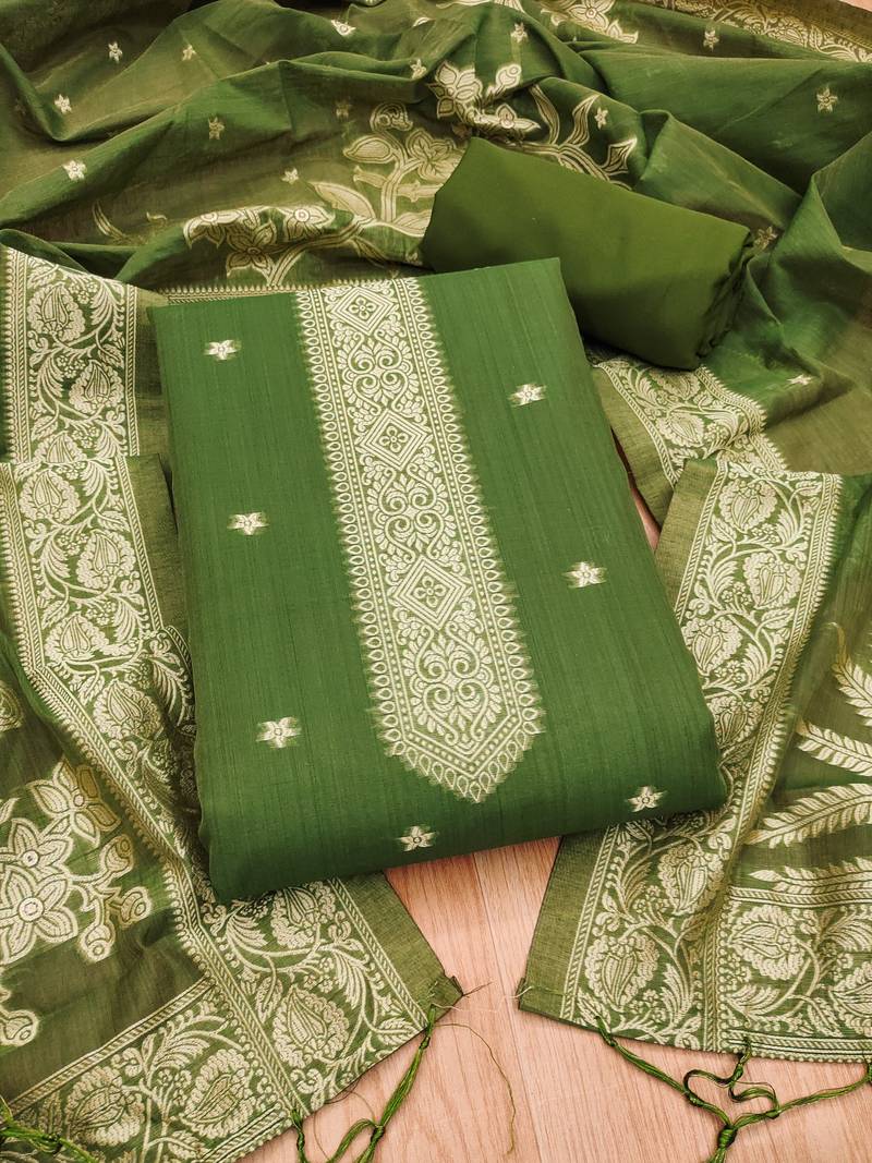 Mehendi jamdani silk blend dress material