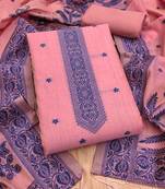 Pink jamdani silk blend dress material