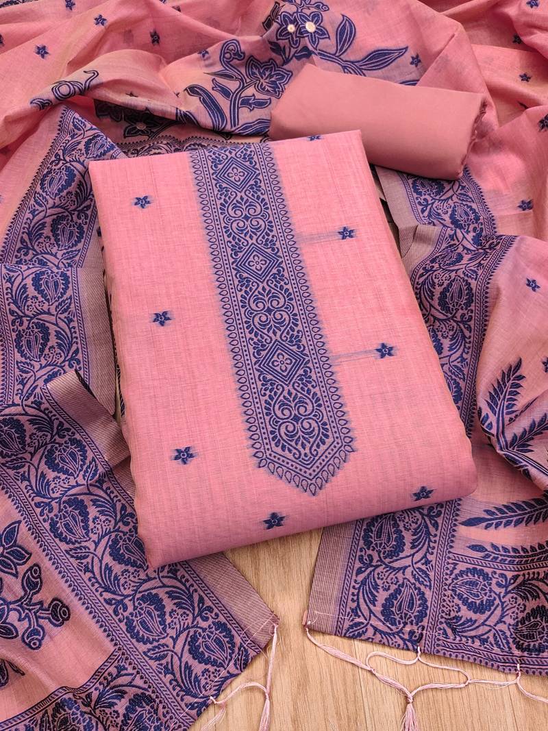 Pink jamdani silk blend dress material