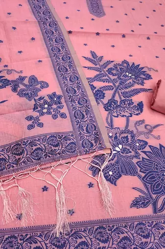 Pink jamdani silk blend dress material