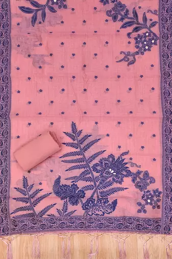 Pink jamdani silk blend dress material