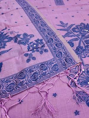 Purple jamdani silk blend dress material 2