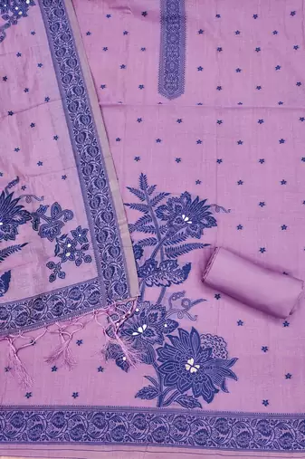 Purple jamdani silk blend dress material