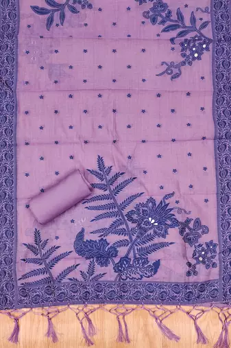 Purple jamdani silk blend dress material
