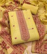 Yellow jamdani silk blend dress material