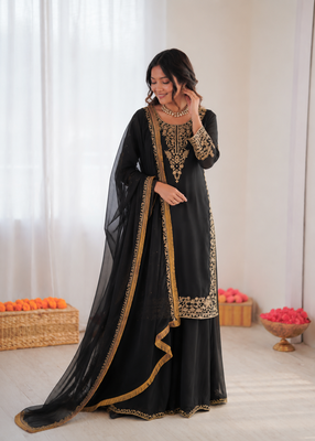 Black georgette thread with sequin palazzo suit 2