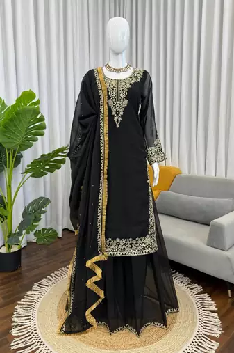 Black georgette thread with sequin palazzo suit