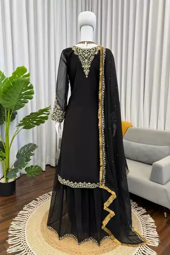 Black georgette thread with sequin palazzo suit