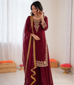 Maroon georgette thread with sequin palazzo suit