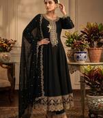 Black premium silk embroidered suit set with silk dupatta