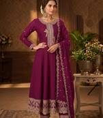 Wine premium silk embroidered suit set with silk dupatta