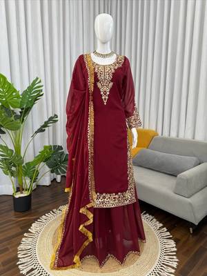Maroon georgette thread with sequin palazzo suit 3