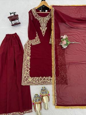 Maroon georgette thread with sequin palazzo suit 4
