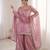 pink satin with lace border kurta palazzo dupatta set