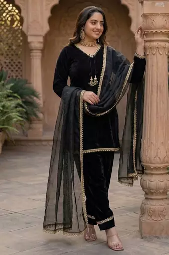 black satin kurta palazzo dupatta set