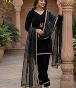black satin kurta palazzo dupatta set