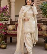 cream satin kurta palazzo dupatta set
