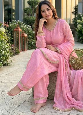 pink satin kurta palazzo dupatta set 2