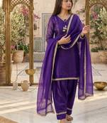 purple satin kurta palazzo dupatta set