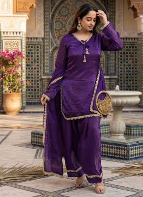 purple satin kurta palazzo dupatta set 2