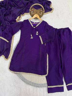 purple satin kurta palazzo dupatta set 3