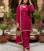 ranipink satin kurta palazzo dupatta set