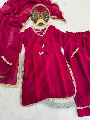 ranipink satin kurta palazzo dupatta set 3