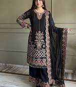 black georgette embroidered sequin kurta palazzo dupatta set