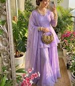 lavender silk blend kurti palazzo dupatta set for women
