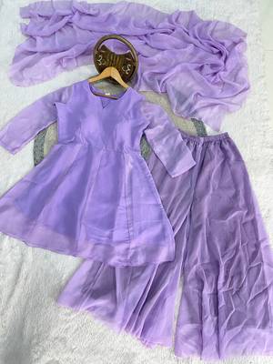 lavender silk blend kurti palazzo dupatta set for women 3