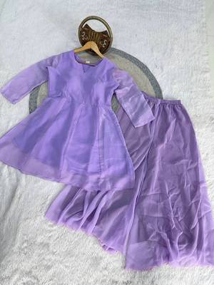 lavender silk blend kurti palazzo dupatta set for women 4