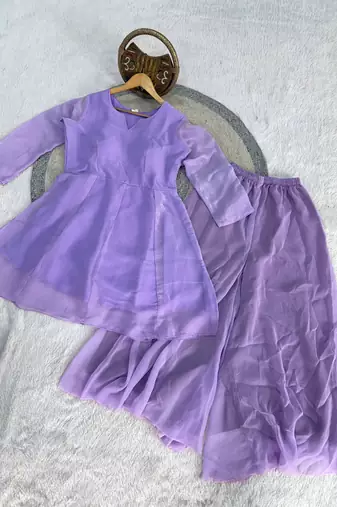lavender silk blend kurti palazzo dupatta set for women