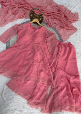 peach silk blend kurti palazzo dupatta set for women 4