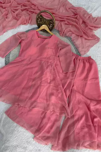peach silk blend kurti palazzo dupatta set for women