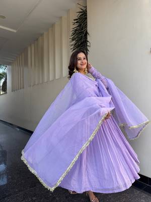 lavender georgette lace anarkali pant dupatta set 4