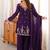 purple silk blend embroidered sequin & thread kurta palazzo dupatta set
