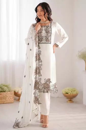 Off white art silk thread work salwar suit